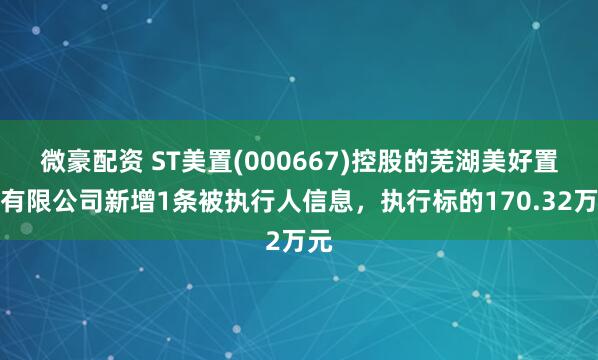 微豪配资 ST美置(000667)控股的芜湖美好置业有限公司新增1条被执行人信息，执行标的170.32万元