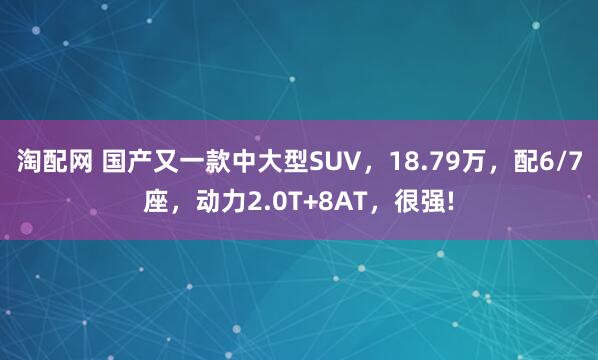 淘配网 国产又一款中大型SUV，18.79万，配6/7座，动力2.0T+8AT，很强!